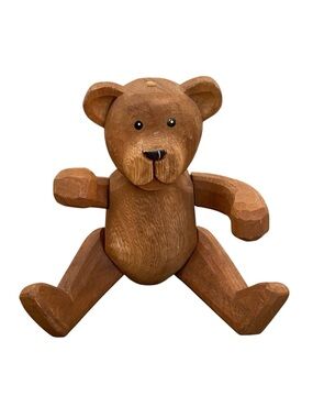 Vintage MCM Hand Made Classic Wooden Teddy Bear Toy